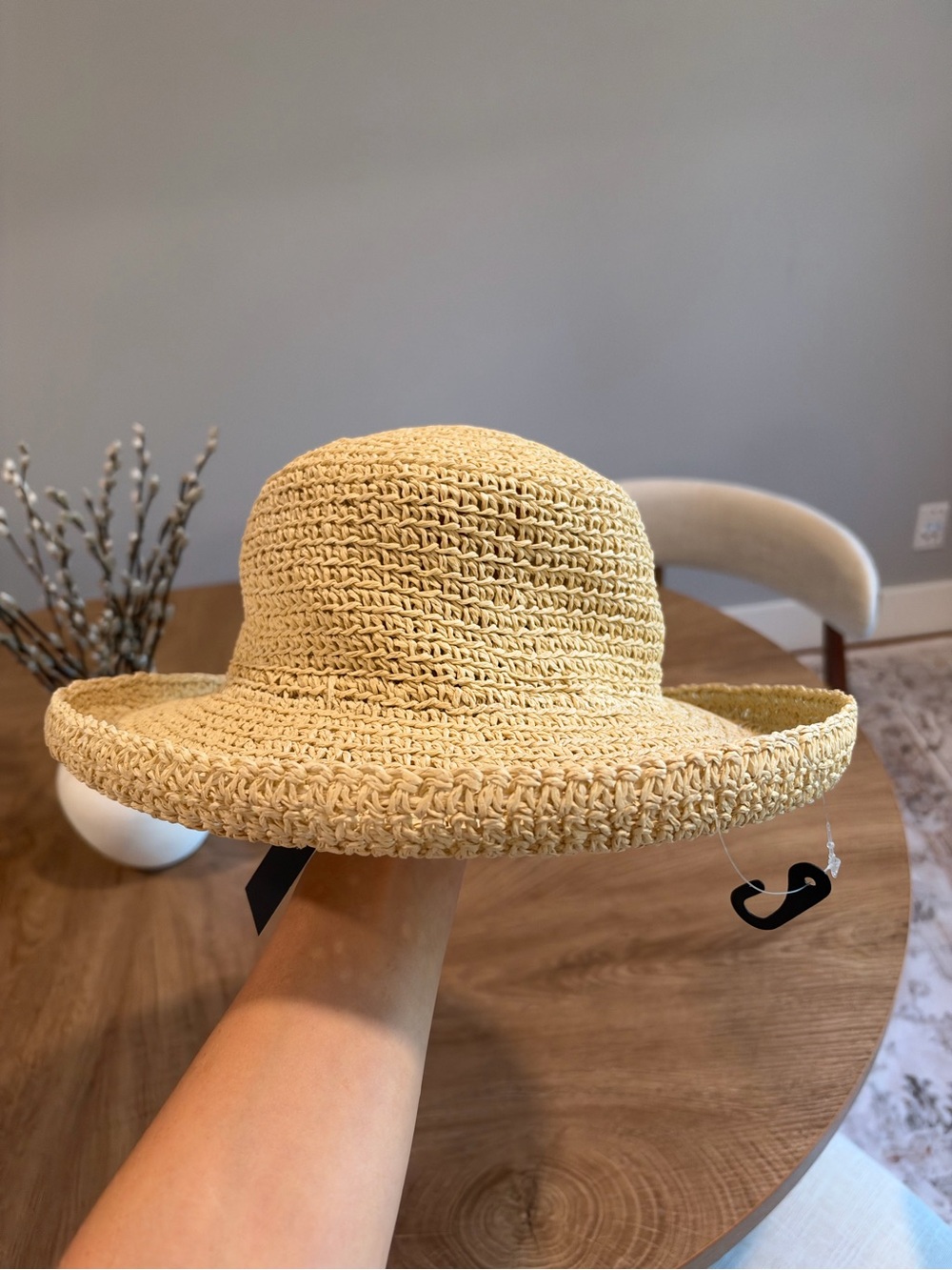 Packable Crochet Straw Sun Hat in Natural Beige